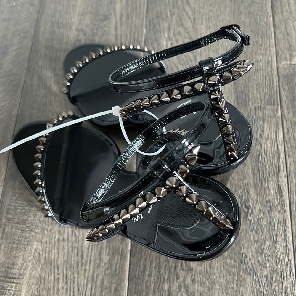 CHRISTIAN LOUBOUTIN So Me Red Sole Spike Wedge Sandals in Black - Picture 9 of 12
